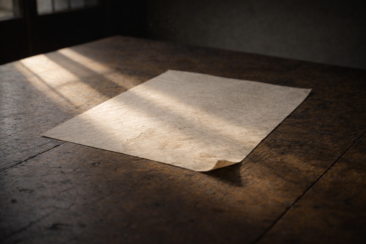 A single sheet of washi paper in imperfect morning light.