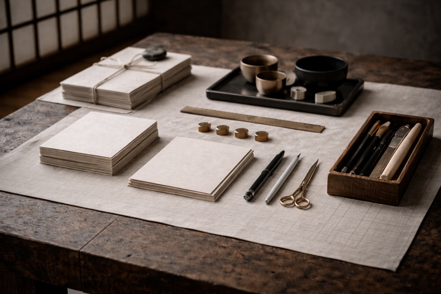 Tools, papers, and measured preparation in quiet order.